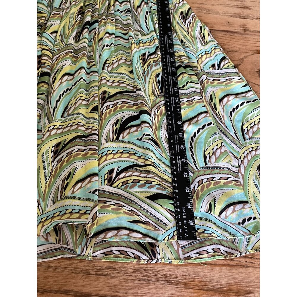 Melissa Paige Smocked Puff Sleeve Dress Womens L Green Print Lined Flowy - Picture 8 of 8